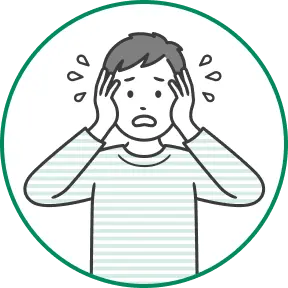 頭を抱えて困っている若い男性のイラスト