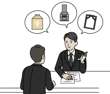 準備について打ち合わせをするスタッフと依頼者のイラスト